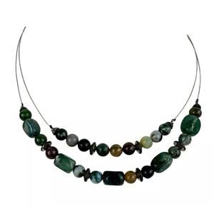 Natural Gemstones Carved Polished Earth Tones Two Strand Necklace